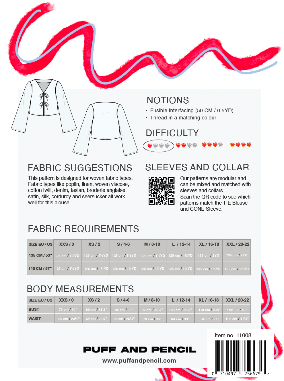 TIE BLOUSE + CONE SLEEVES (PAPER PATTERN)